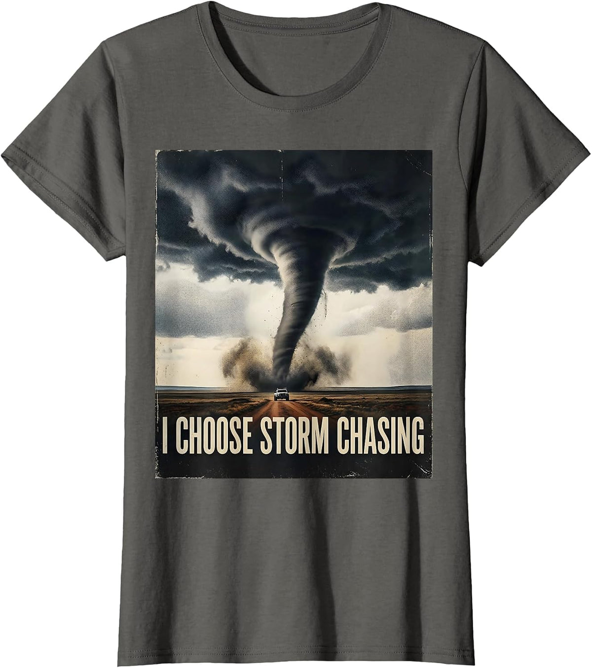 Women's I Choose Storm Chasing Distressed Tornado Chaser Meteorology T-Shirt - Asphalt Grey