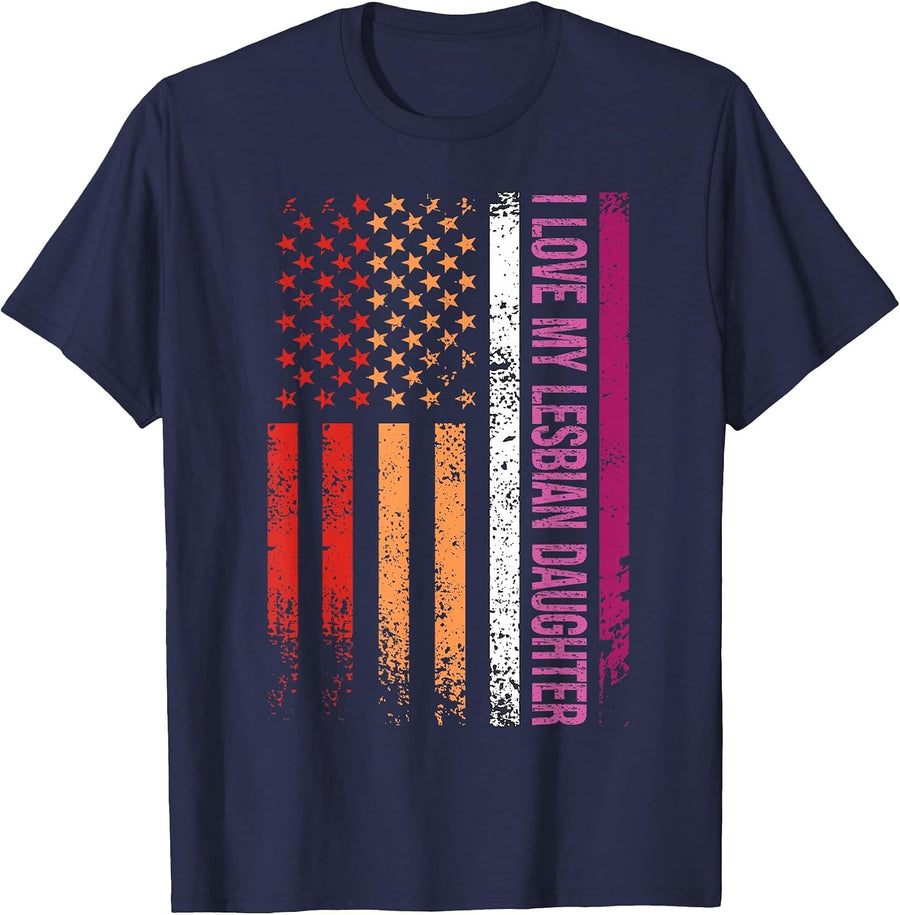 I Love My Lesbian Daughter Pride Month LGBT T-Shirt - Navy Blue