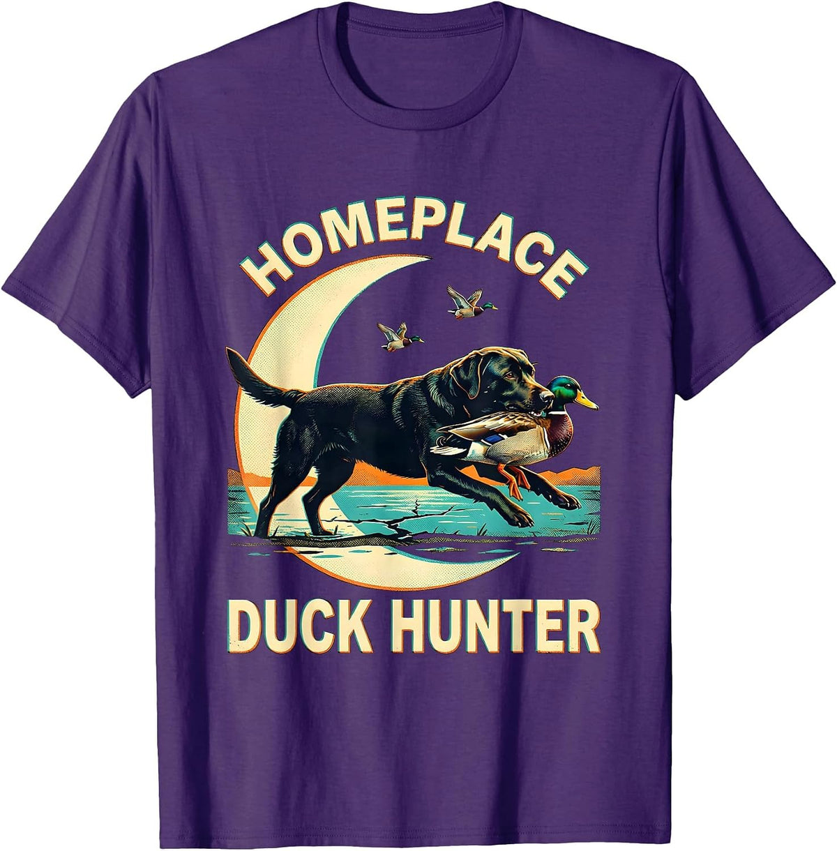 Homeplace Duck Hunter Risograph Labrador Duck Hunting Rural T-Shirt - Purple