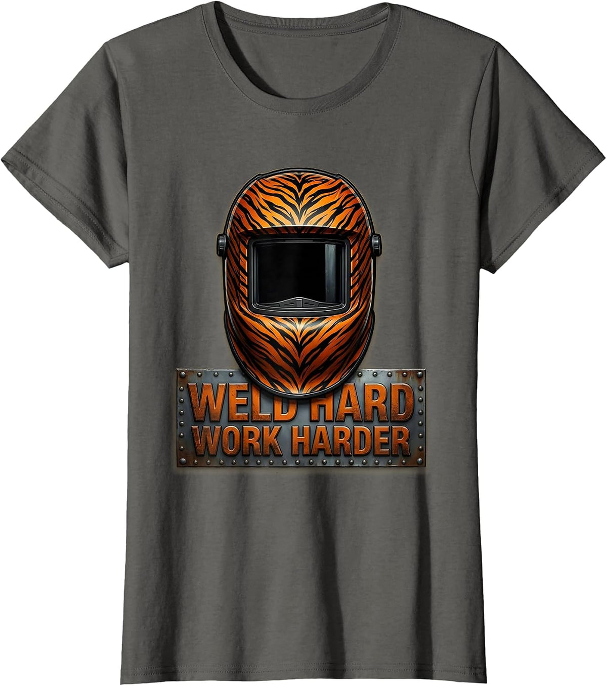 Women's Weld Hard Work Harder Welder Graphic Design T-Shirt - Asphalt Grey