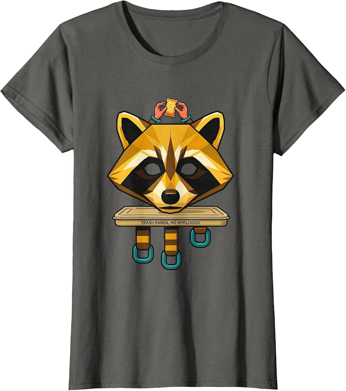 Women's Trash Panda No Apologies Funny Raccoon Meme Humor T-Shirt - Asphalt Grey