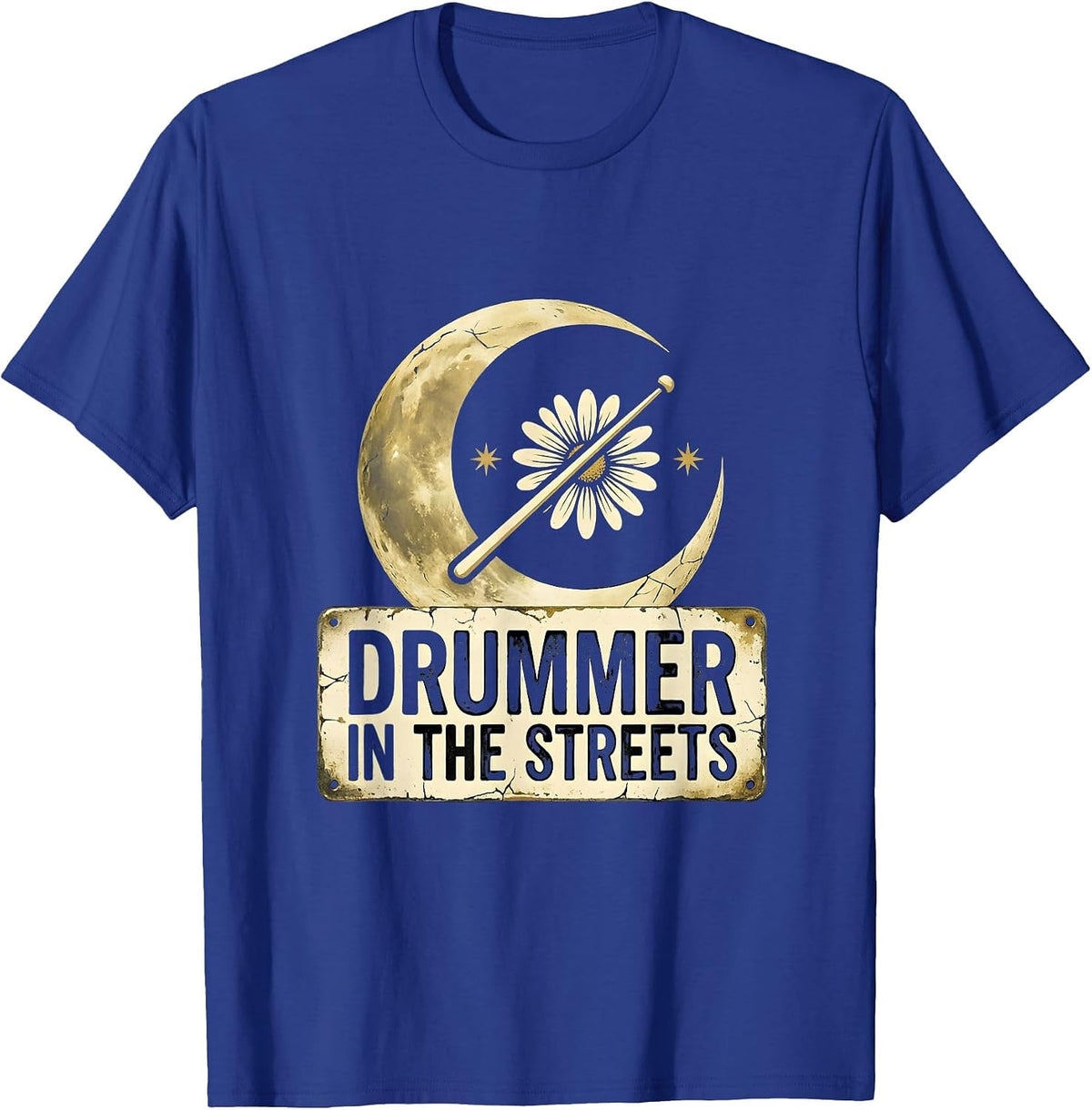 Drummer in the Streets Bold Music Design T-Shirt - Royal Blue