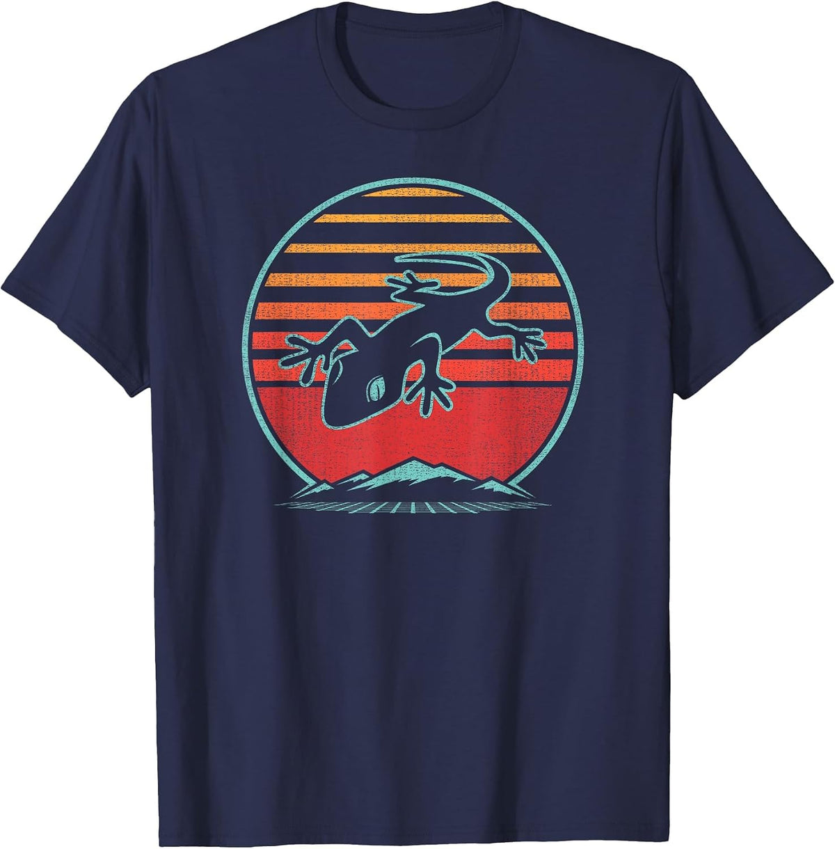 Gecko Retro Vintage 80s Style T-Shirt - Navy Blue