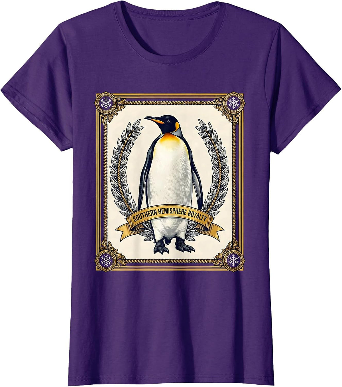 Women's Southern Hemisphere Royalty Penguin Design T-Shirt - Purple