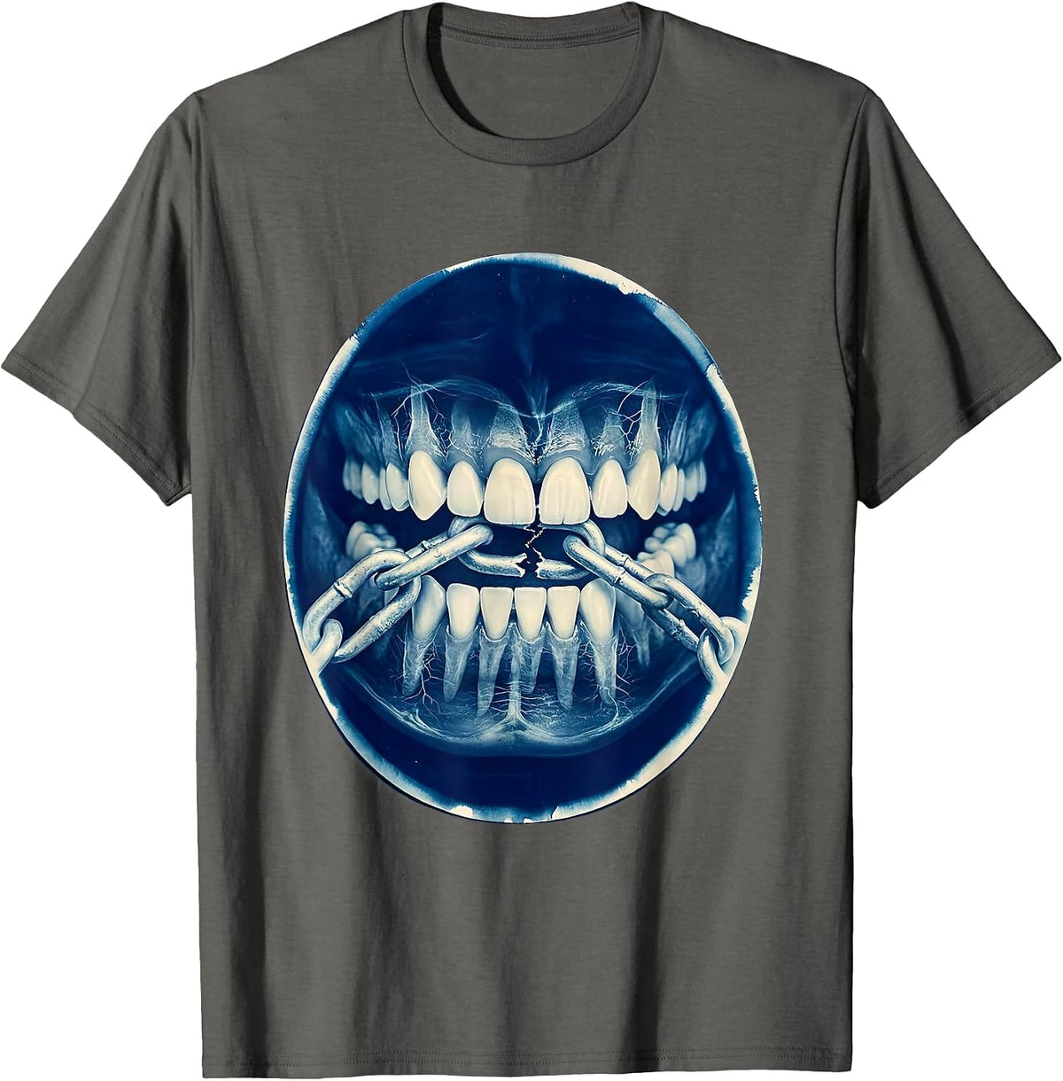 Resist Clenched Teeth Breaking Steel Chain Graphic T-Shirt - Asphalt Grey