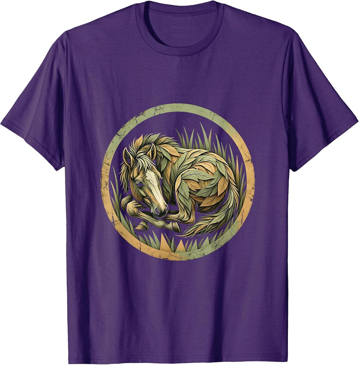 Sleeping Foal in Tall Grass Illustration T-Shirt - Purple