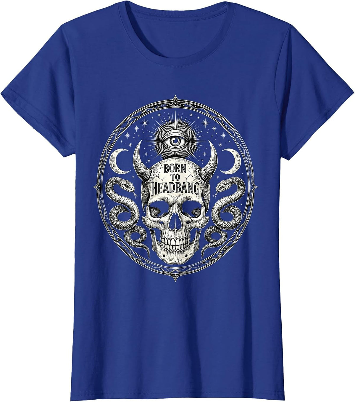 Women's Born to Headbang Metal Band Graphic Design T-Shirt - Royal Blue