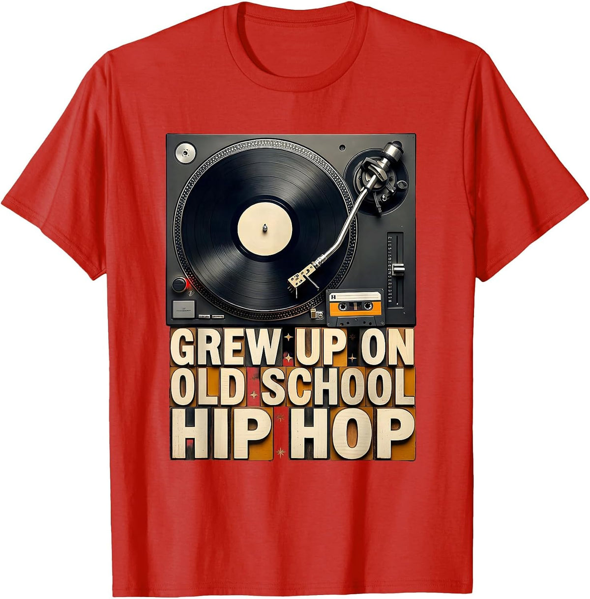 Men's Grew Up On Old School Hip Hop Retro Cassette Rap Nostalgia T-Shirt - Red