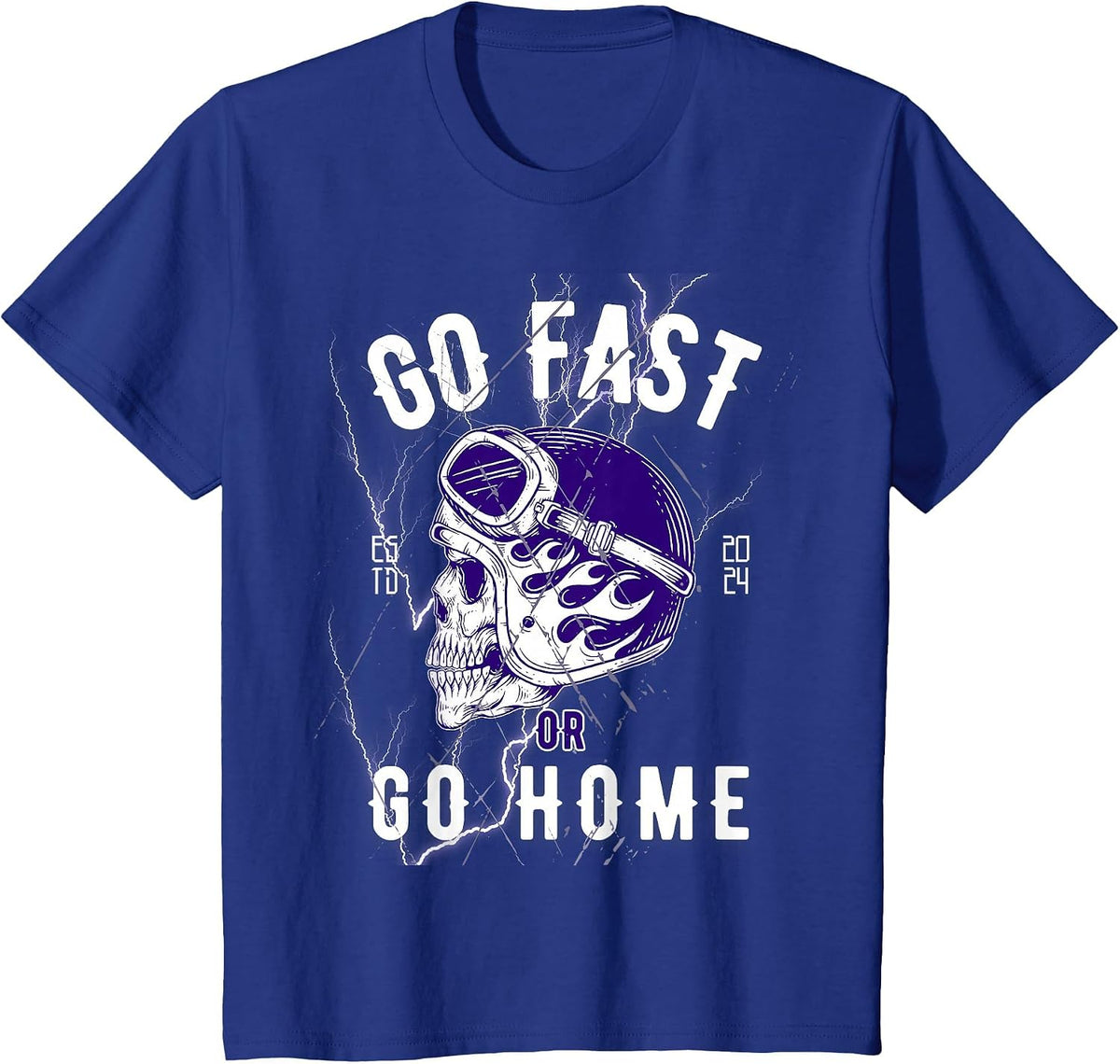Go Fast or Go Home - Vintage Motorcycle Biker Skull T-Shirt - Royal Blue