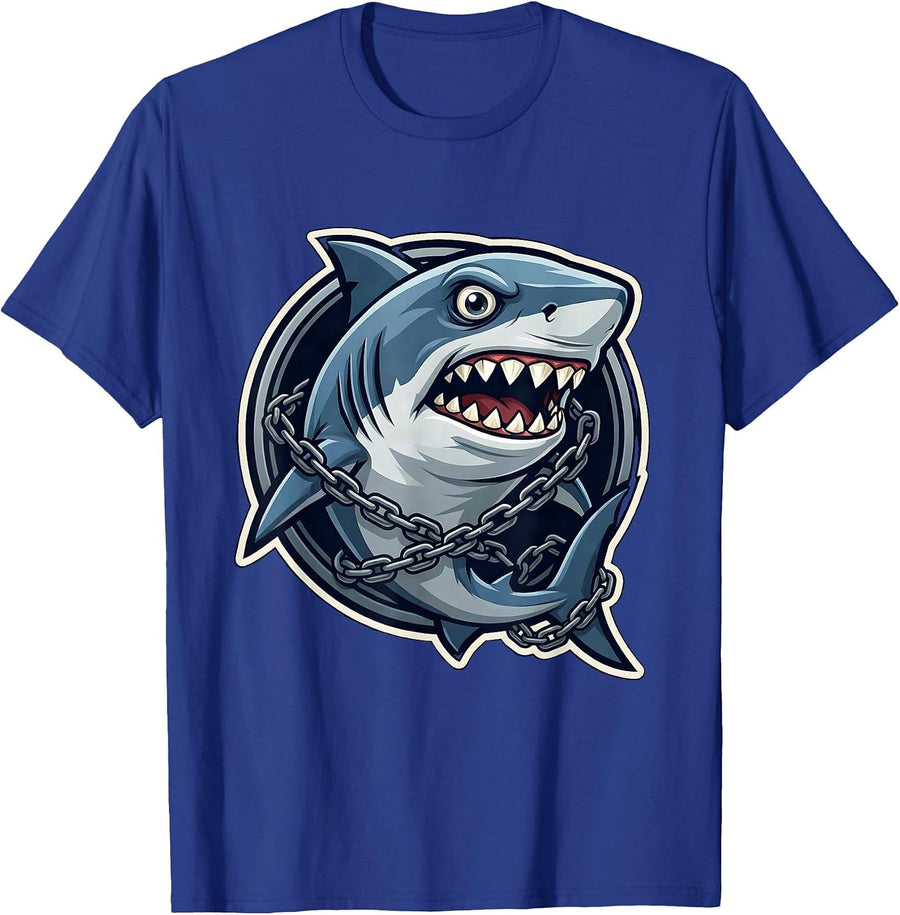 Shark With Anchor Chain Wrapped Around Body T-Shirt - Royal Blue