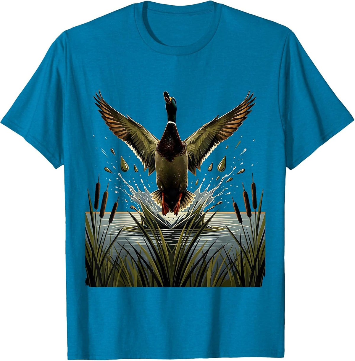 Bottomland Camo Mallard Duck Burst Hunting Design T-Shirt - Sapphire Blue