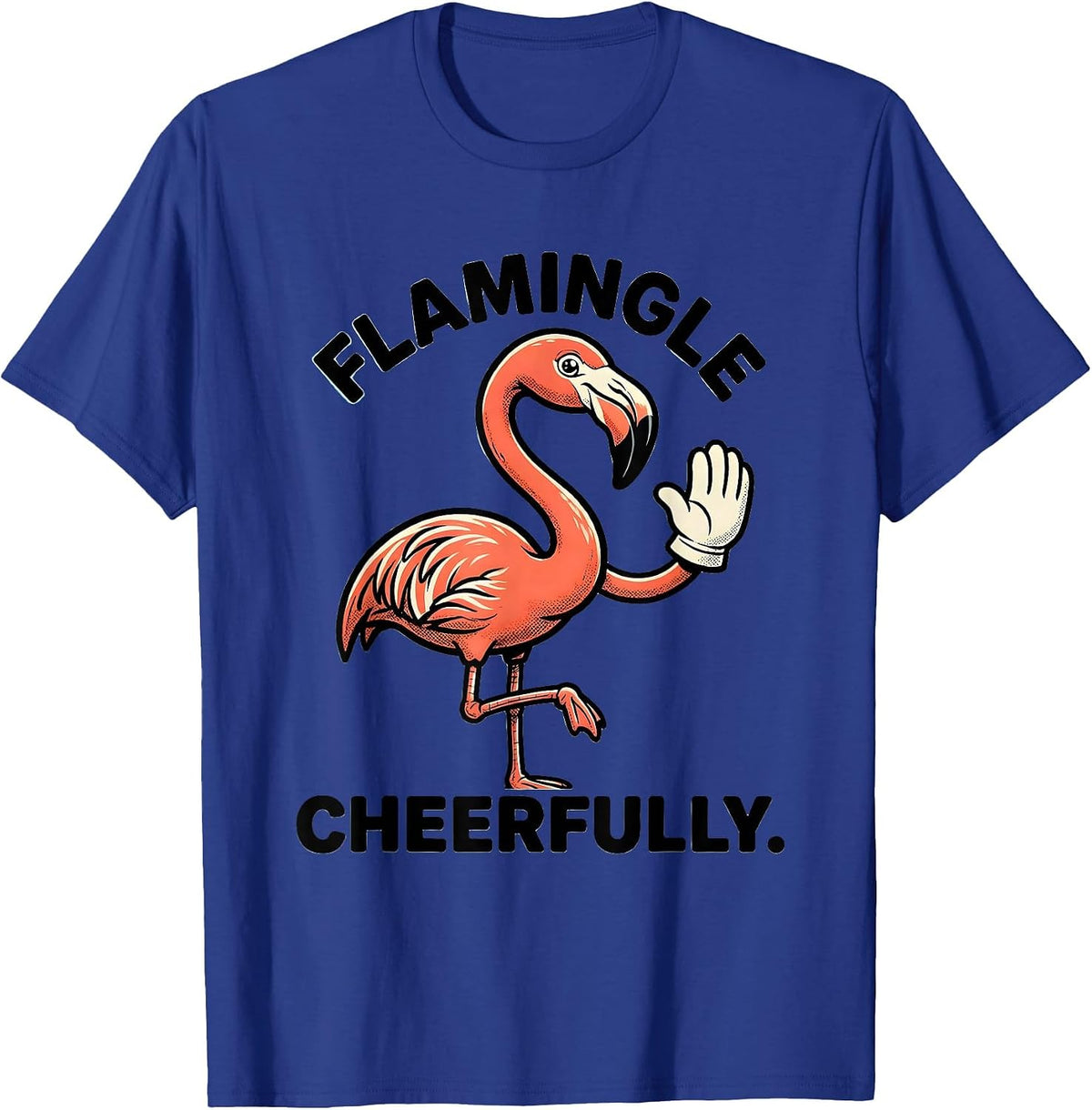 Flamingle Cheerfully Retro Cartoon Pink Flamingo Funny T-Shirt - Royal Blue