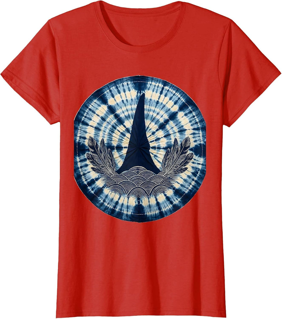 Shark Fin Tie Dye Waves Graphic Design T-Shirt - Red