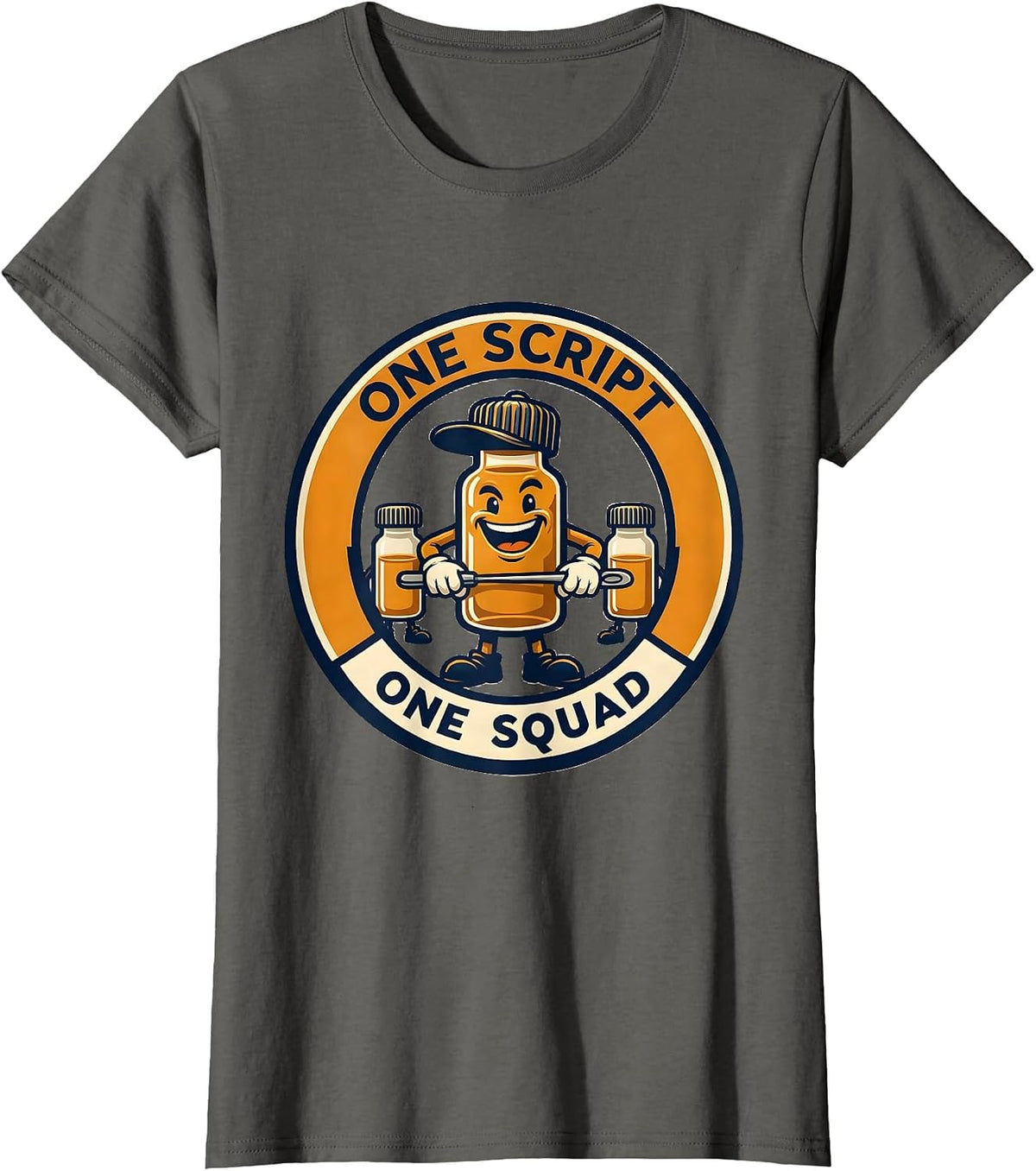 Women's One Script One Squad Cute Pharmacy Tech Squad Humor T-Shirt - Asphalt Grey