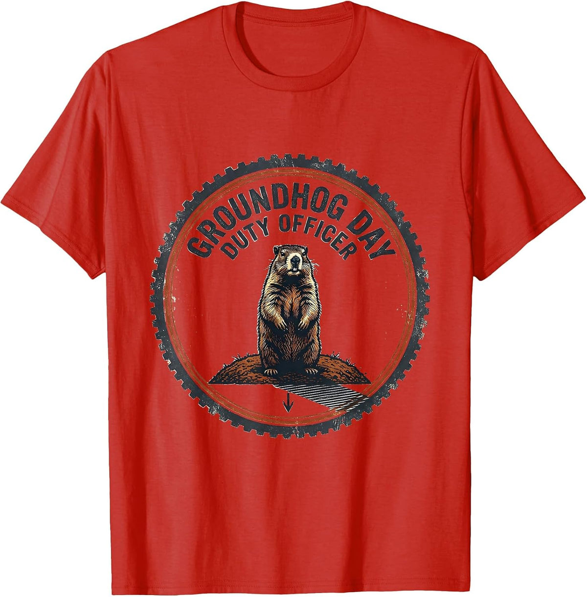 Men's Groundhog Day Duty Officer Vintage Funny Groundhog Day Gift T-Shirt - Red