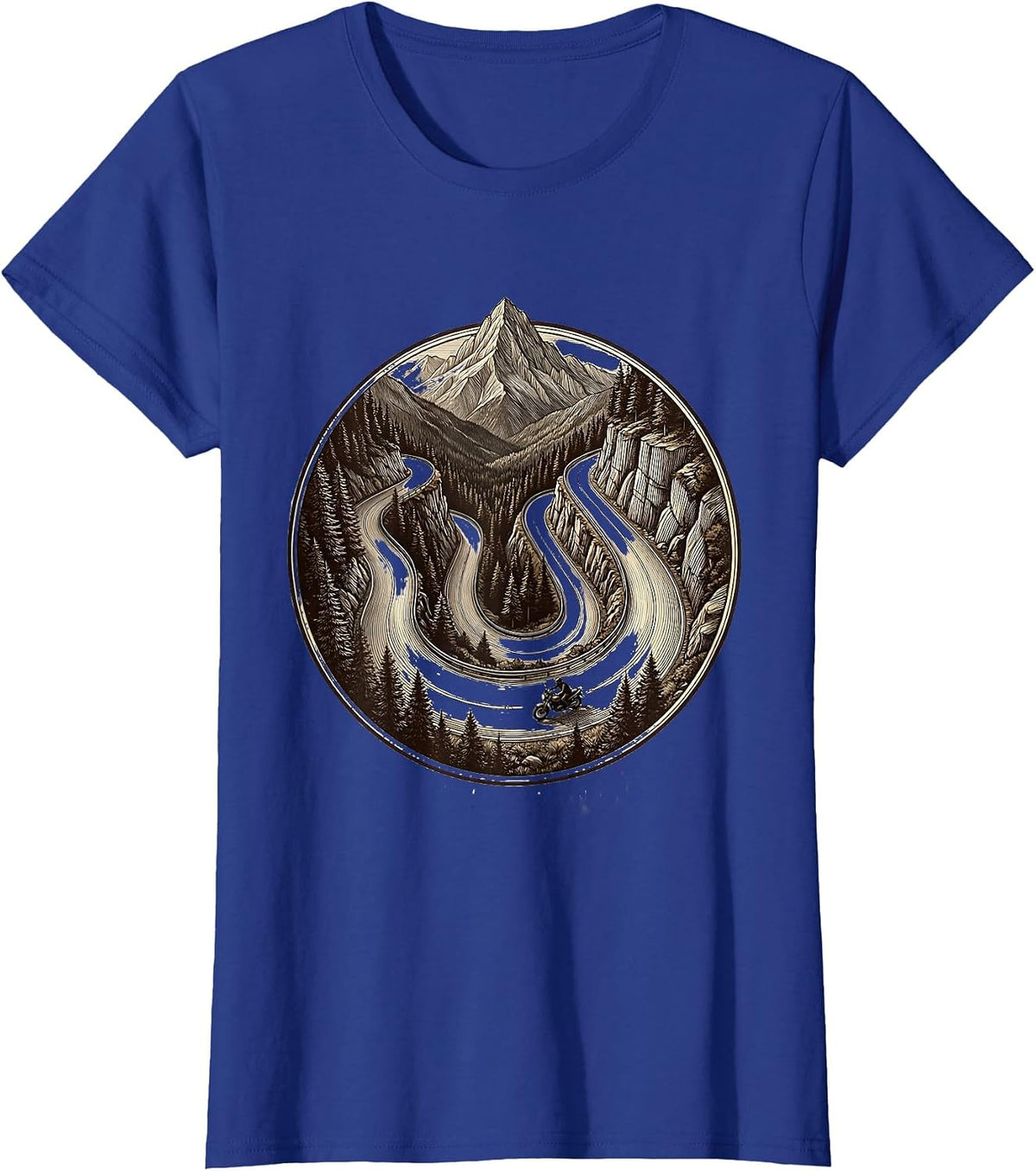 Women's Eagle Eye Mountain Road Motorcycle Graphic T-Shirt - Royal Blue