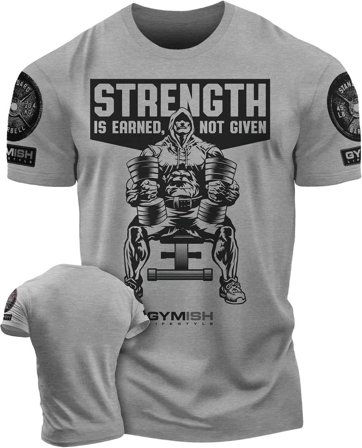 Strength Earned Men's Strength Training T-Shirt for Gym Weightlifting - 2. Strength Earned Grey Branded