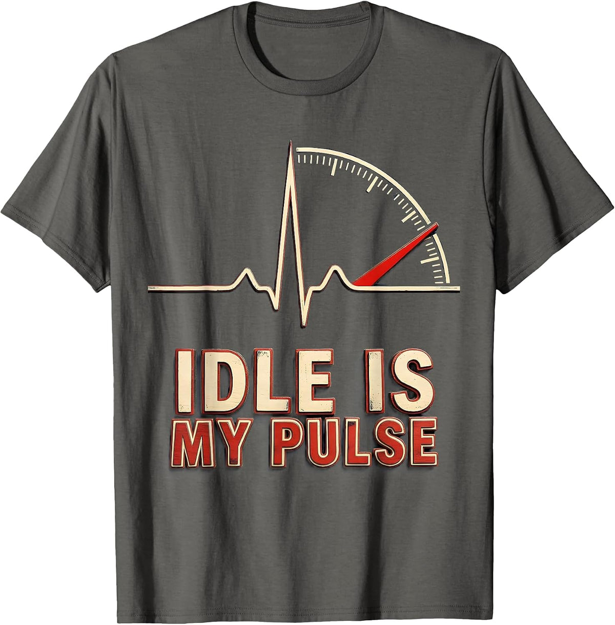 Men's Idle Is My Pulse Funny Car Guy Auto Mechanic Heartbeat T-Shirt - Asphalt Grey