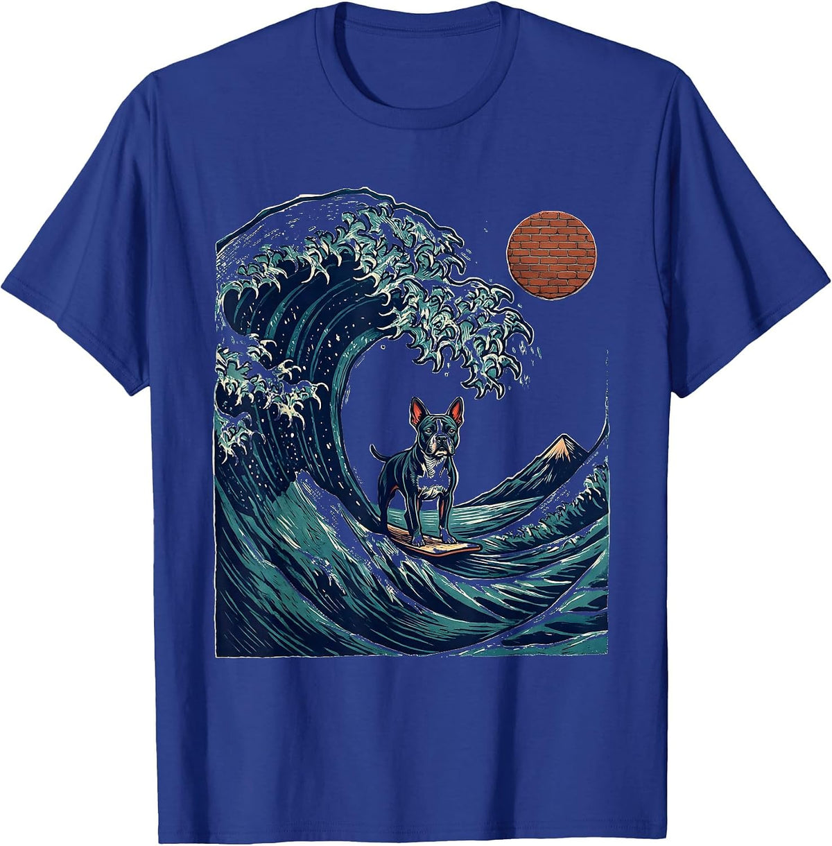 Men's American Staffordshire Terrier Japanese Great Wave Surfing T-Shirt - Royal Blue