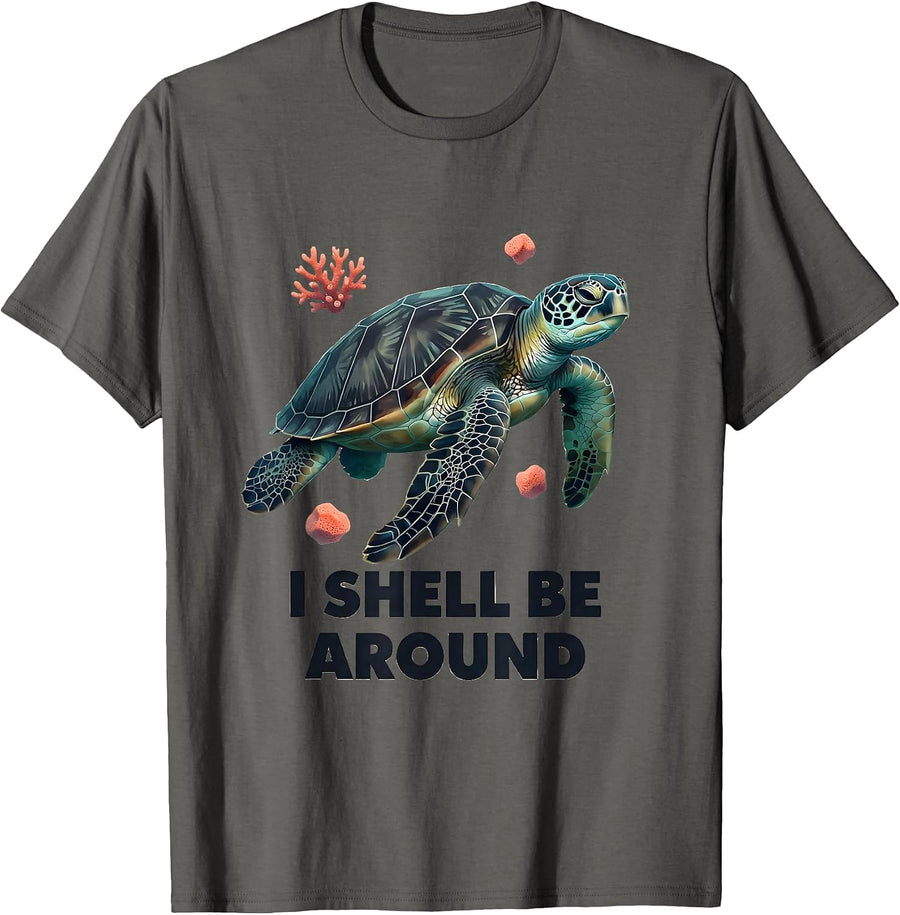 I Shell Be Around Midcentury Modern Sea Turtle Lover T-Shirt - Asphalt Grey