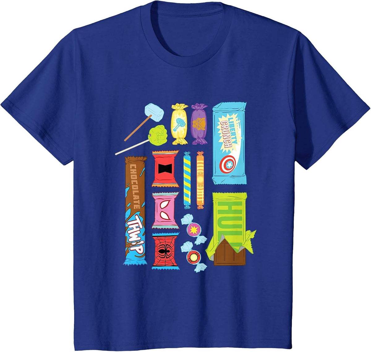 Marvel Classic Halloween Super Hero Candy Assortment Retro T-Shirt - Royal Blue