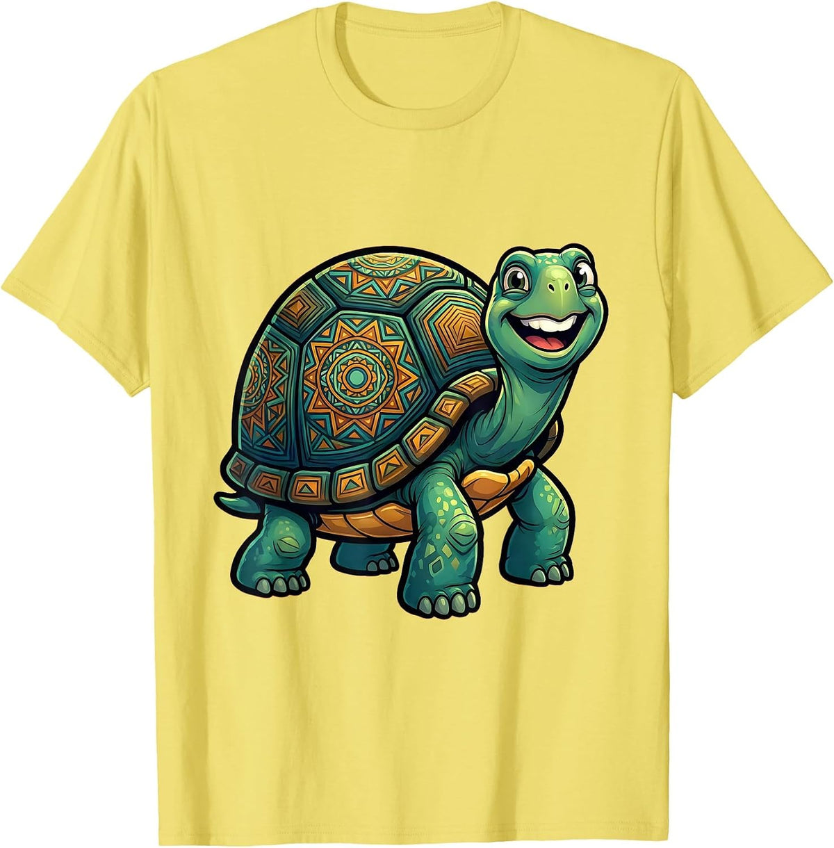 Men's Turtle Shell Geometric Mandala Pattern Design T-Shirt - Lemon Yellow