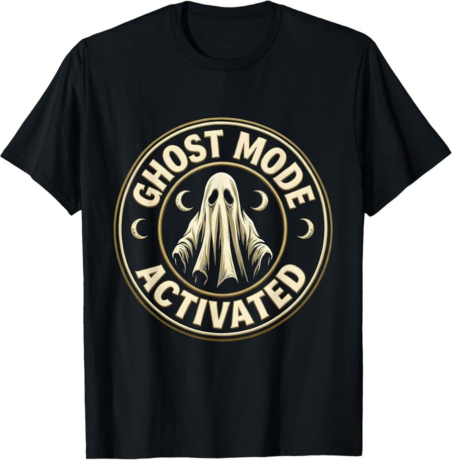 Ghost Mode Activated Spooky Season Design T-Shirt, Men, Black, 3X-Large - As Pictured