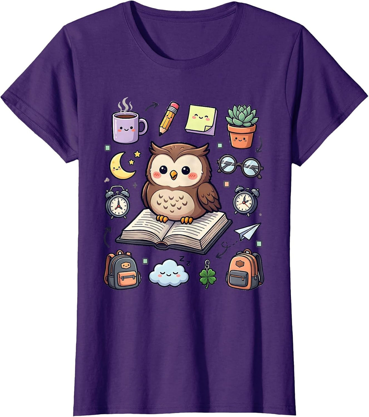 Women's Wise Owl on Open Textbook College Design T-Shirt - Purple