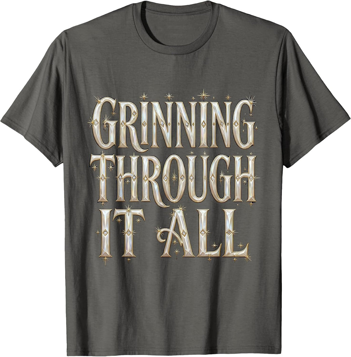 Never Better Skeleton Grinning Through It All T-Shirt - Asphalt Grey