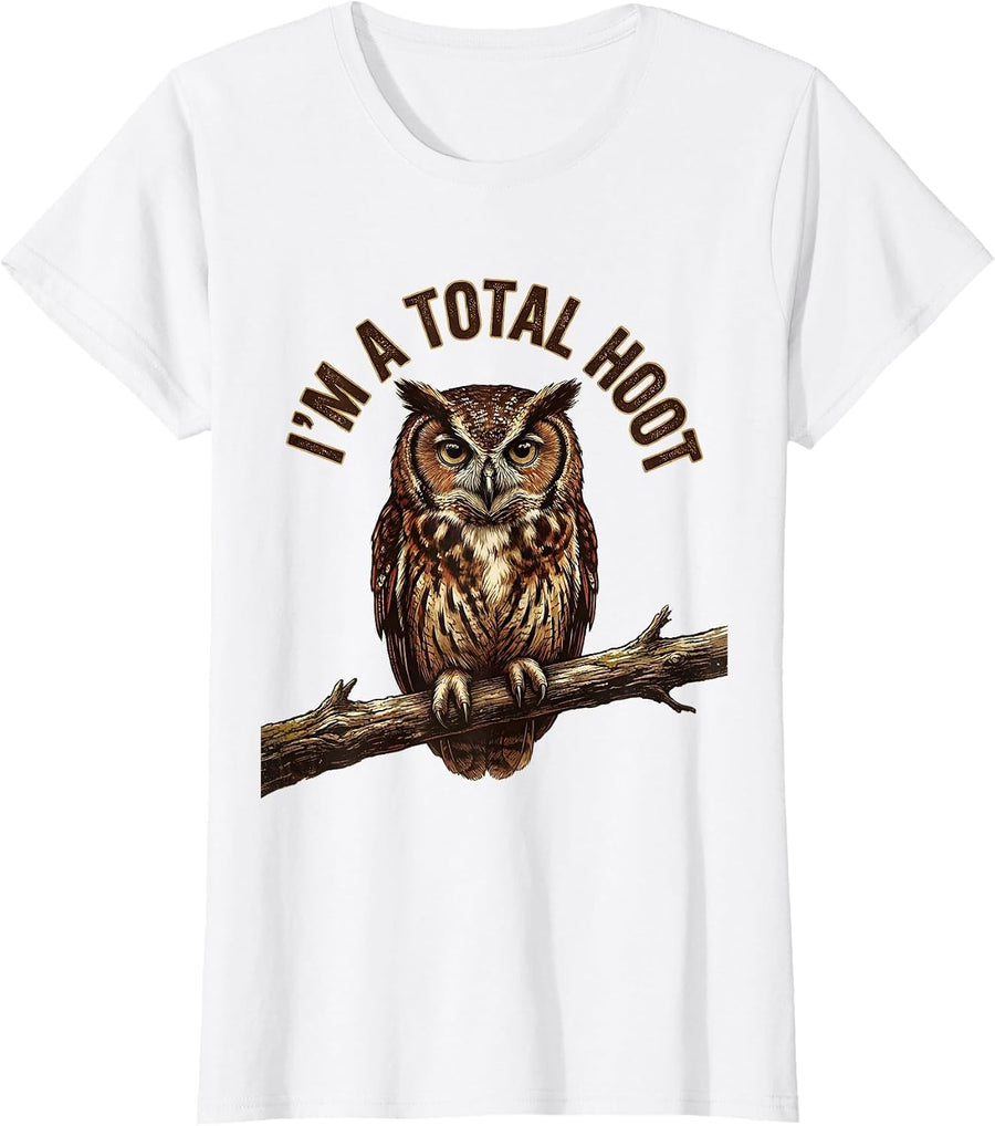 Women's I'm A Total Hoot Vintage Owl Lover Birdwatcher Humor T-Shirt - White