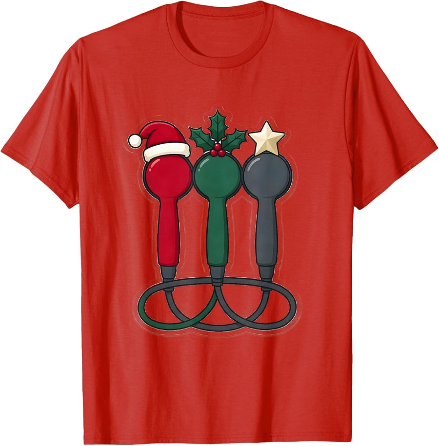 Men's Ultrasound Trio Holiday Sonographer Christmas Tech Humor T-Shirt - Red