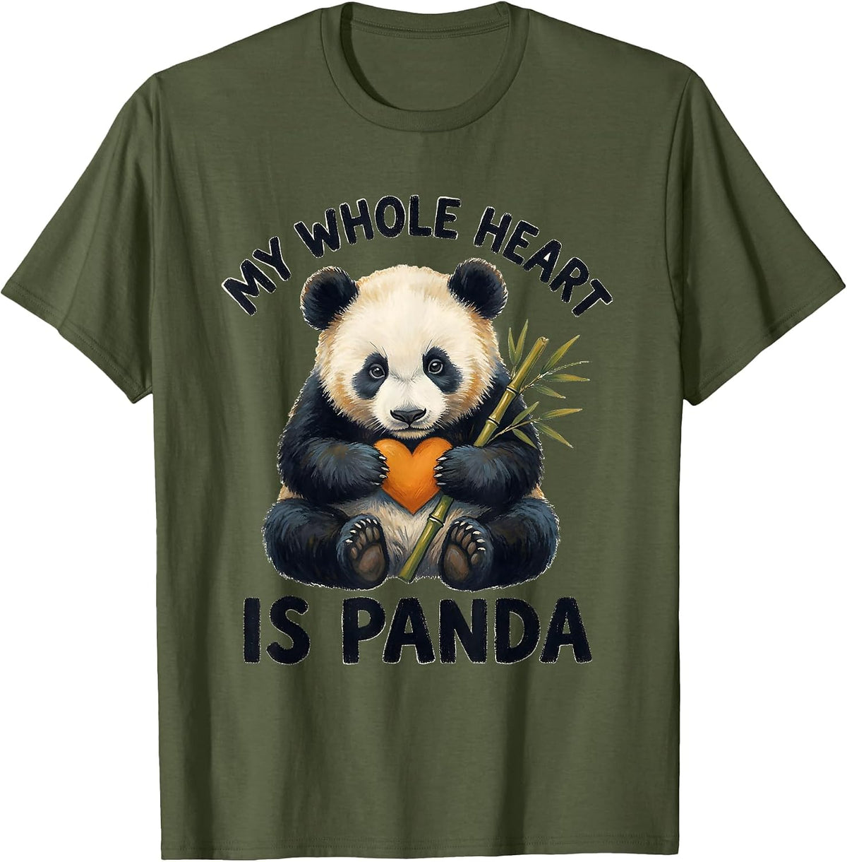 Men's My Whole Heart Is Panda Cute Kawaii Animal Lover Humor T-Shirt - Olive Green