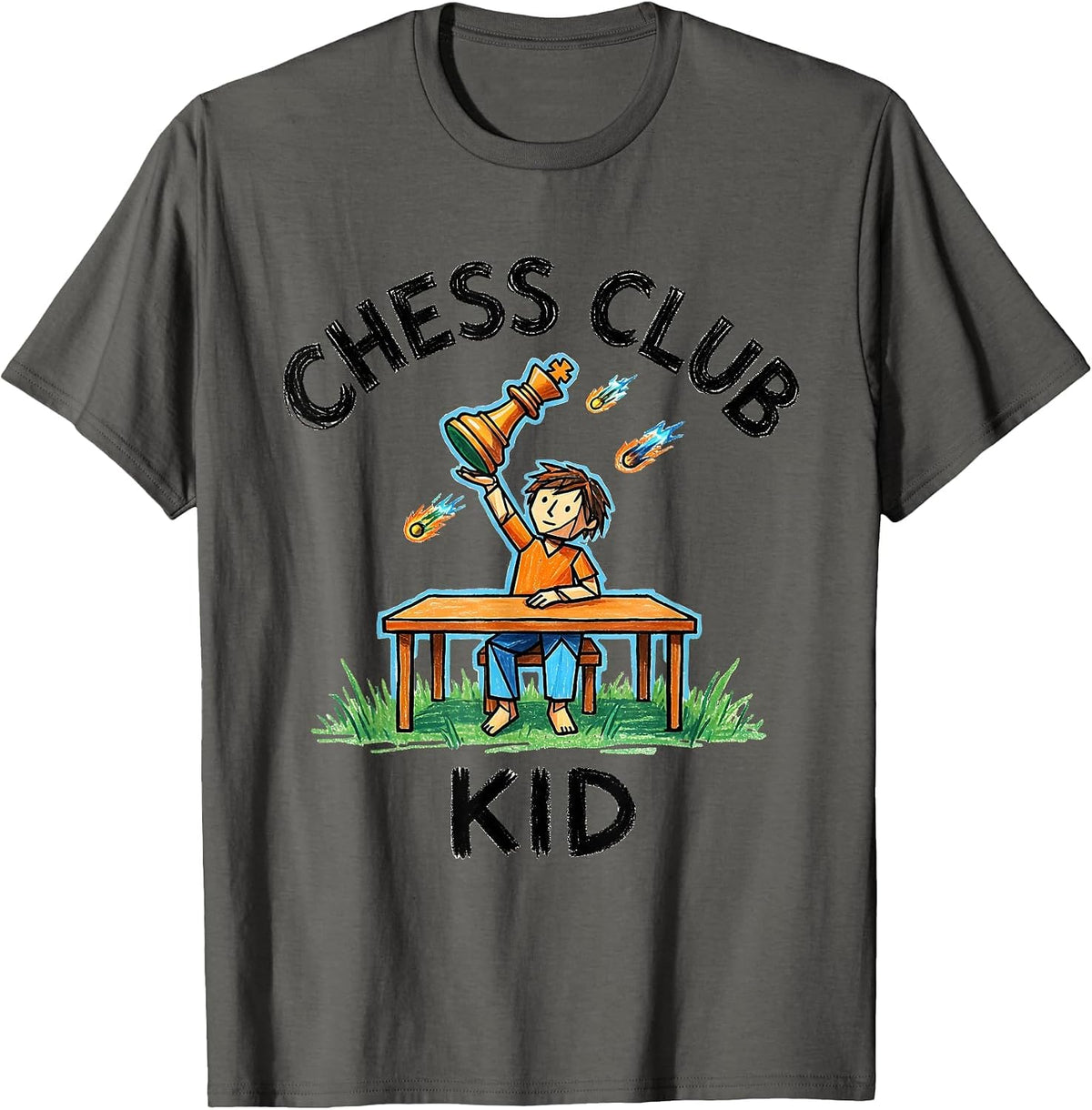 Men's Chess Club Kid Funny Chess Lover Kidcore Design T-Shirt - Asphalt Grey
