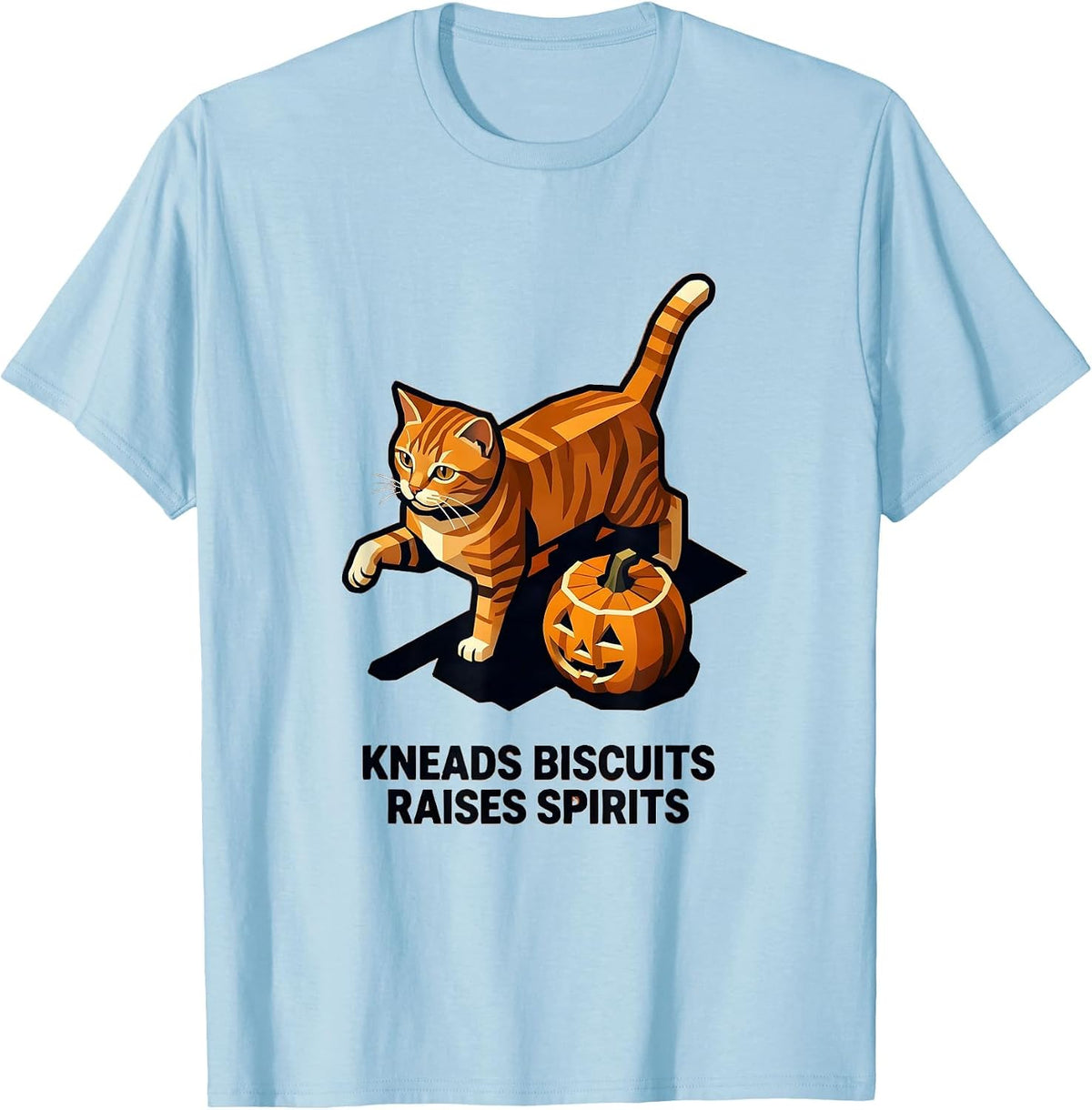 Men's Kneads Biscuits, Raises Spirits Cute Orange Tabby Cat T-Shirt - Baby Blue