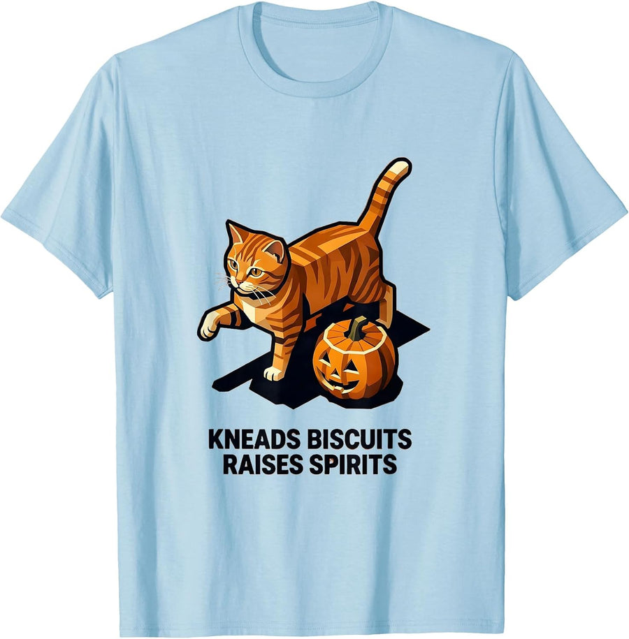 Men's Kneads Biscuits, Raises Spirits Cute Orange Tabby Cat T-Shirt - Baby Blue