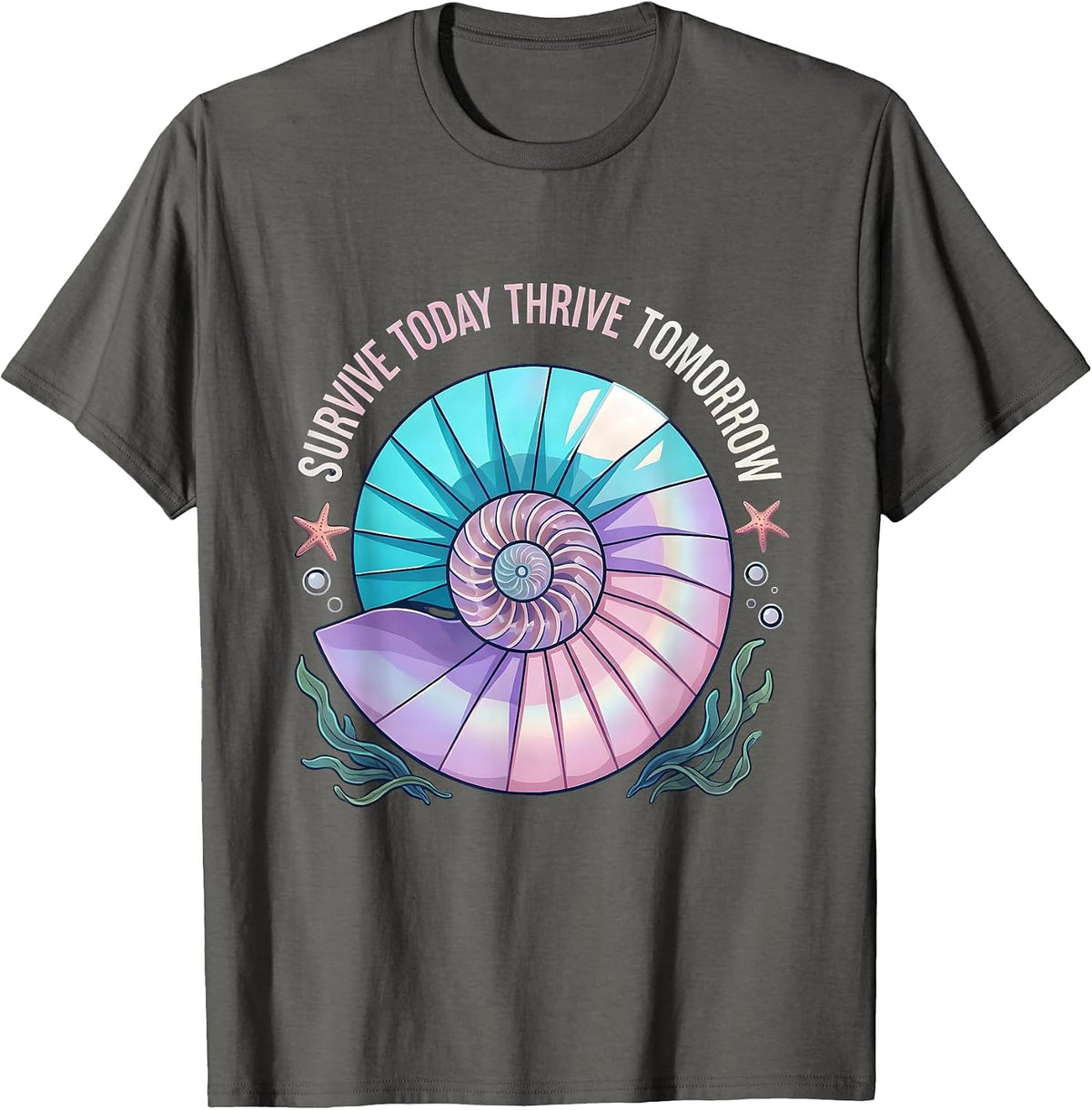 Survive Today Thrive Tomorrow Motivational Design T-Shirt - Asphalt Grey