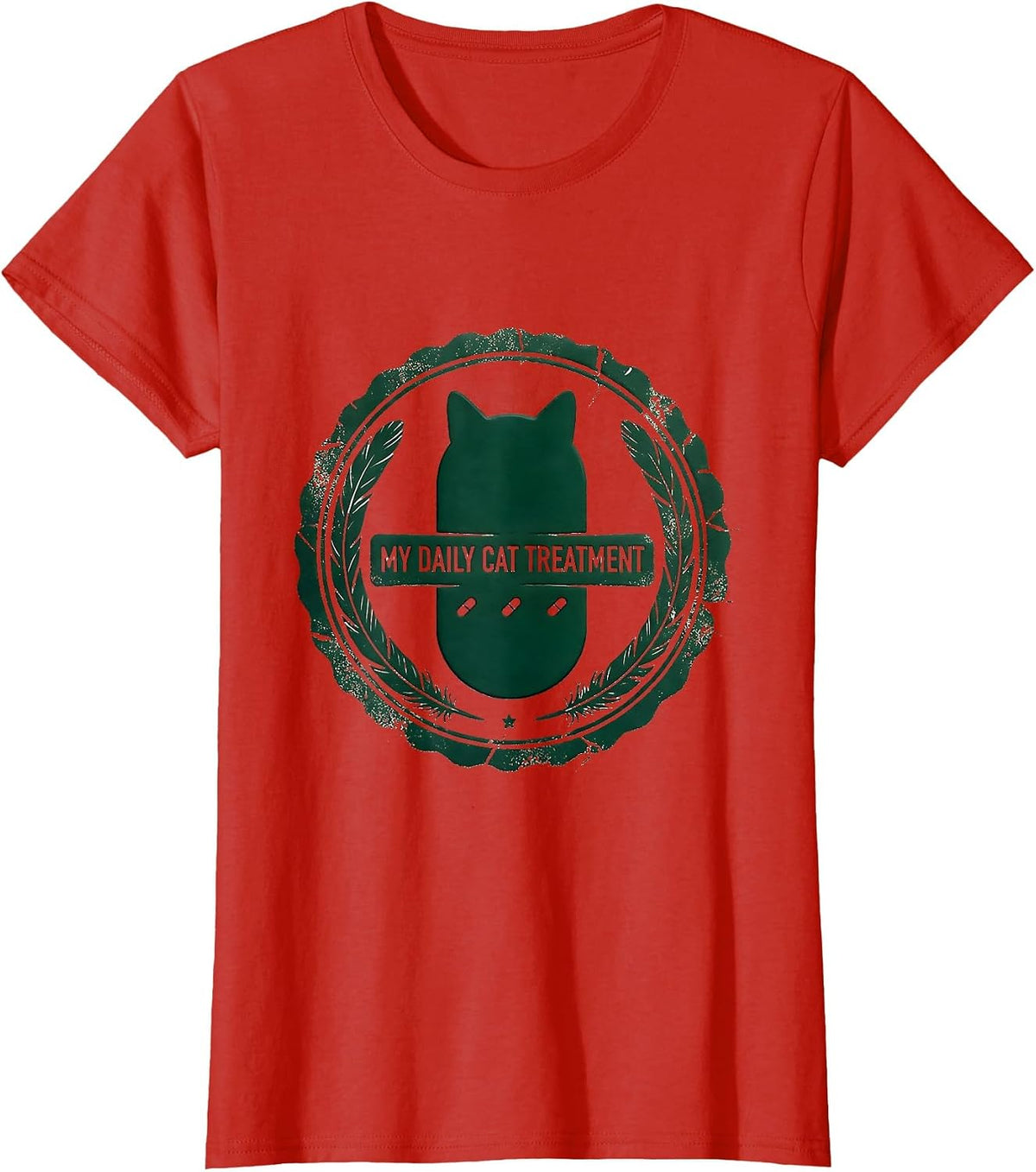 My Daily Cat Treatment Funny Cat Lover Gift Rubber Stamp T-Shirt - Red