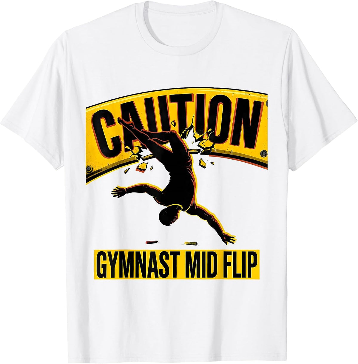 Men's Caution Gymnast Mid Flip Funny Gymnastics Gift Kids Youth T-Shirt - White