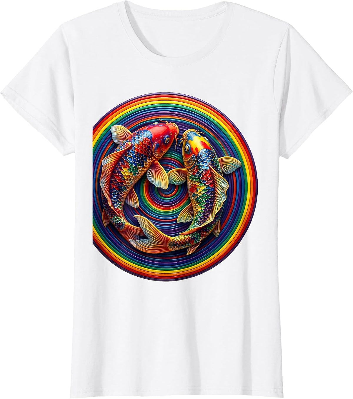 Koi Fish Swimming Through Paint Ripples Art T-Shirt - White