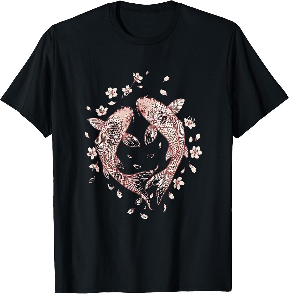 Men's Koi Fish Pink Floral Breast Cancer Awareness T-Shirt - Black