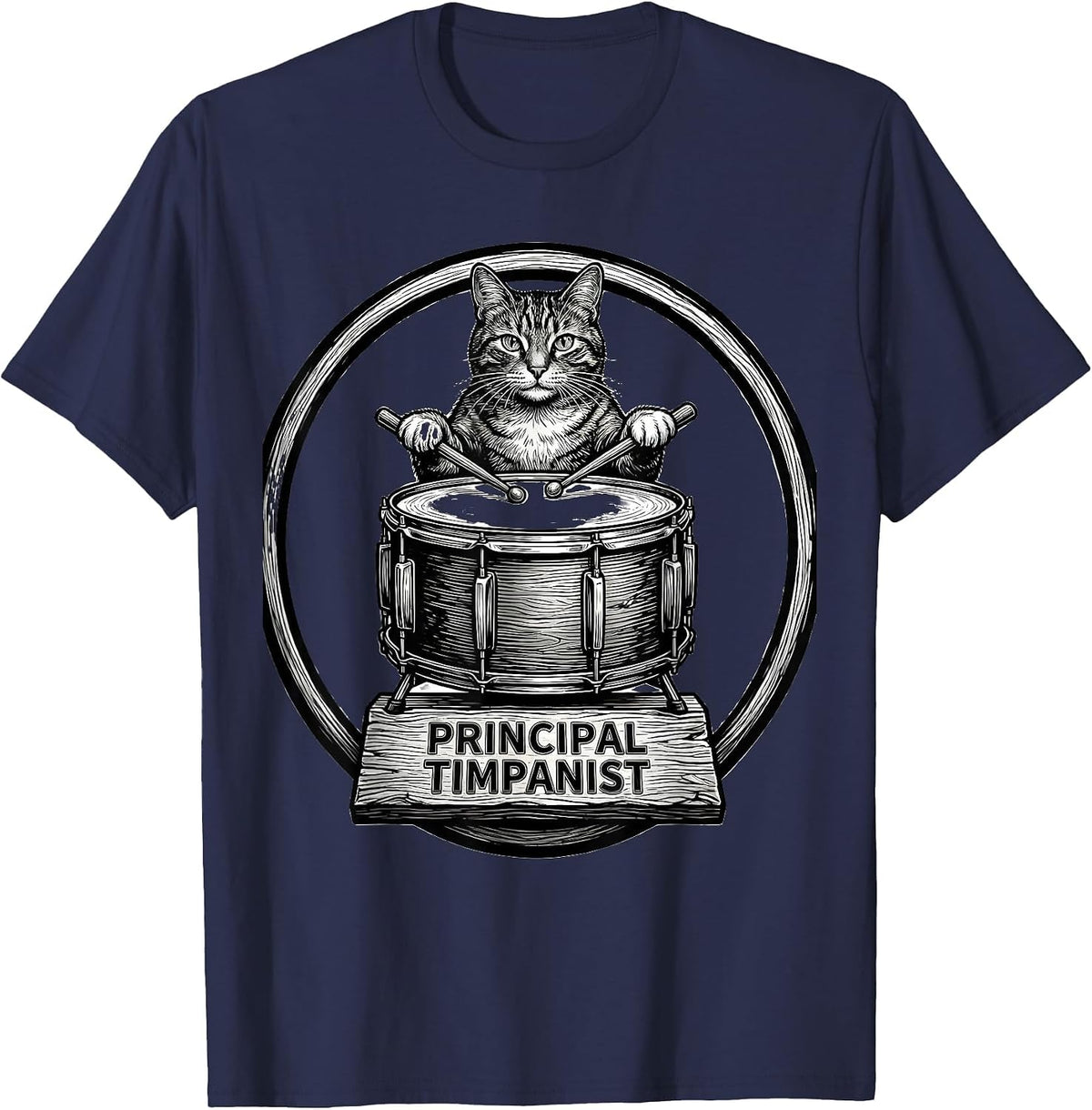 Men's Principal Timpanist Funny Cat Lover Music Rock Humor T-Shirt - Navy Blue