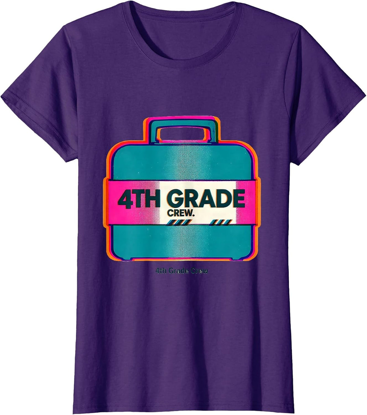 Women's 4th Grade Crew Retro Grade-Level Teacher Back To School Team T-Shirt - Purple