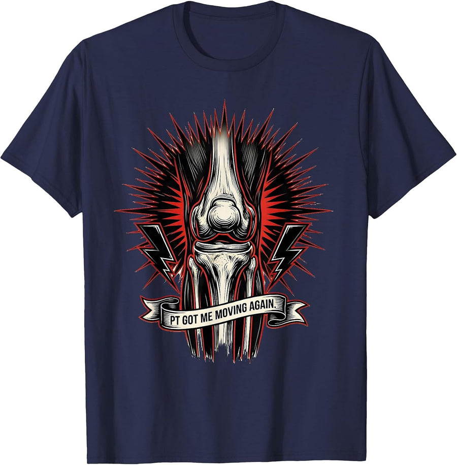 PT Got Me Moving Again Physical Therapy Design T-Shirt - Navy Blue