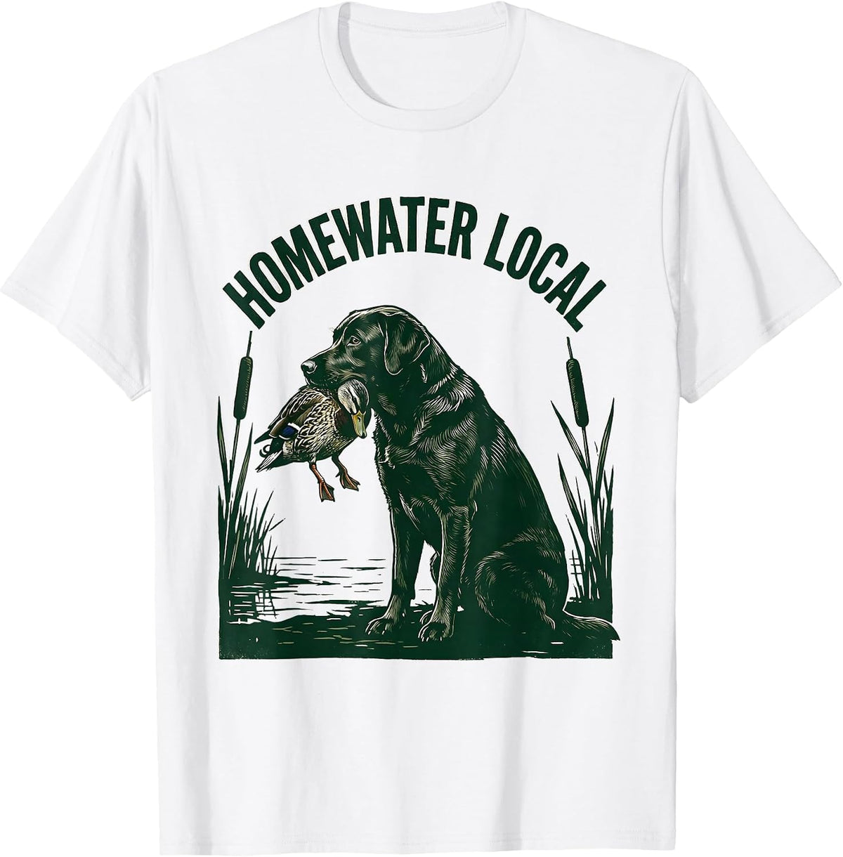 Men's Homewater Local Linocut Labrador Duck Hunting Southern Pride T-Shirt - White