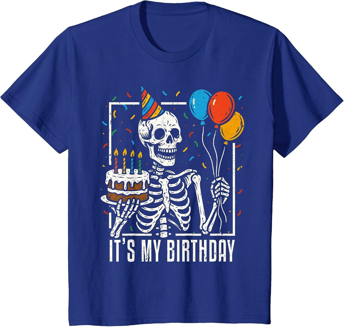 Skeleton It's My Birthday Skull Halloween Birthday Party T-Shirt - Royal Blue