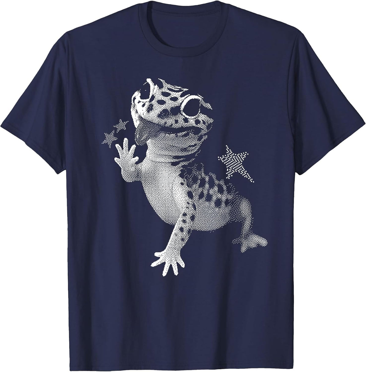 Retro Funny Leopard Gecko Meme Starry Cute Pet Lover Silly T-Shirt - Navy Blue