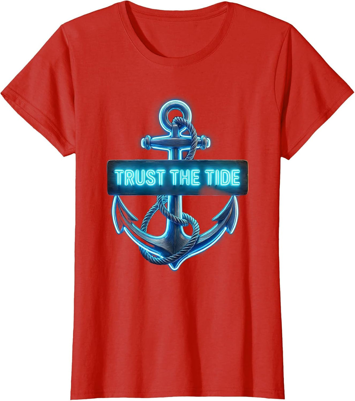 Trust the Tide Navy Ocean Graphic Design T-Shirt - Red