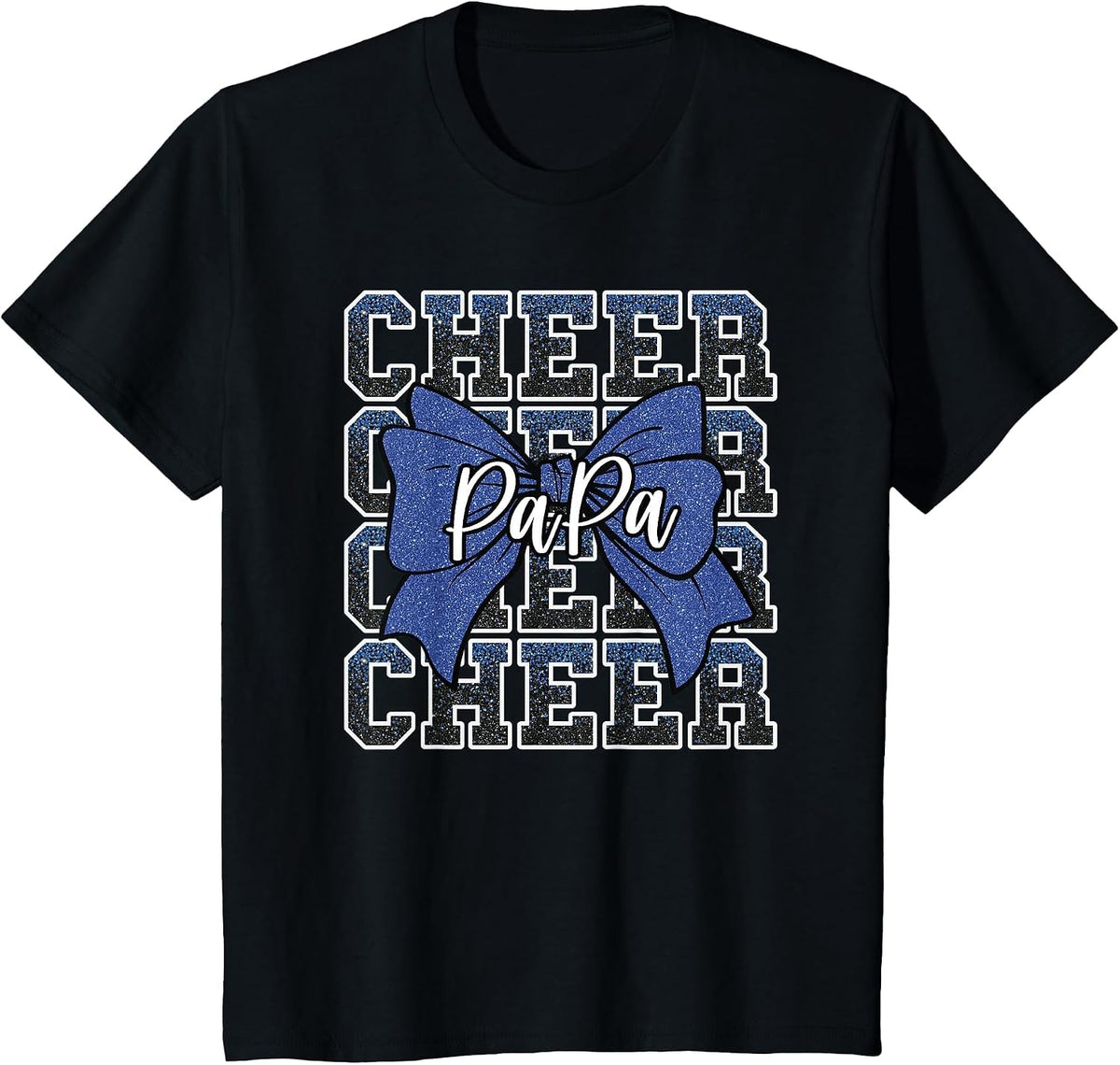 Cheer Papa Dad Daddy Bow Sport Cheerleader Cheerleading Blue T-Shirt - Black