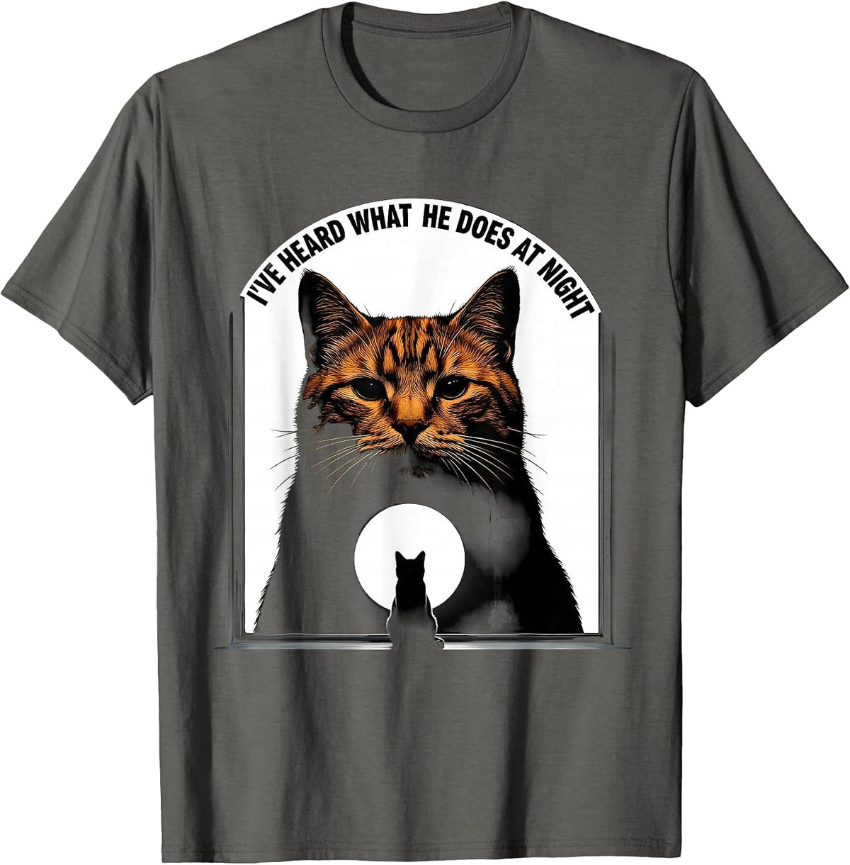 I've Heard What He Does At Night Funny Orange Tabby Cat T-Shirt - Asphalt Grey