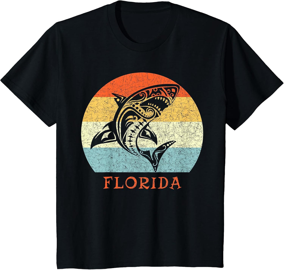 Florida Vintage Retro Shark Vacation T-Shirt - Black